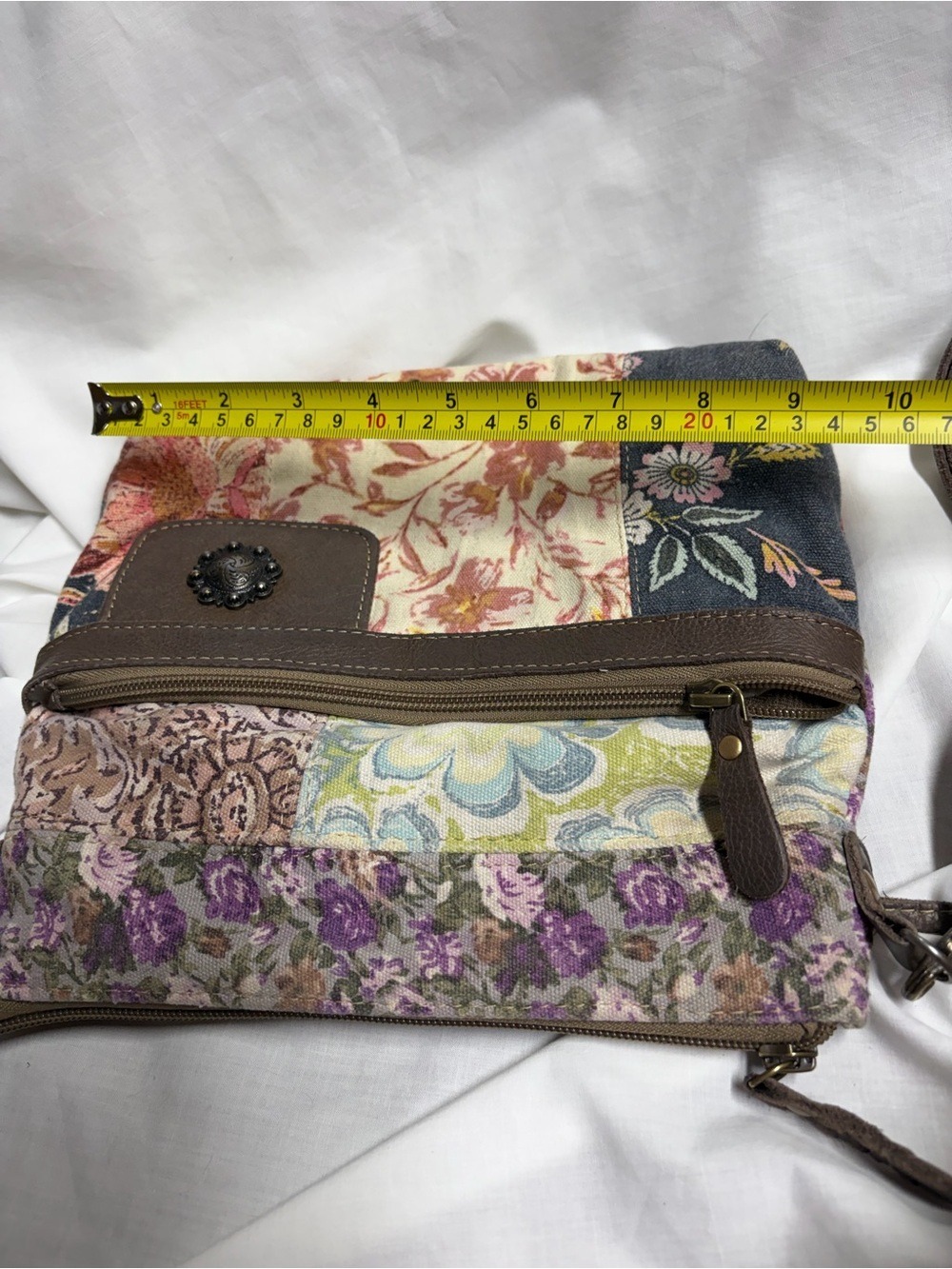 MYRA Crossbody Bag Leather Canvas Le Fleur Floral Patches Hobo Shoulder Purse - Picture 14 of 14
